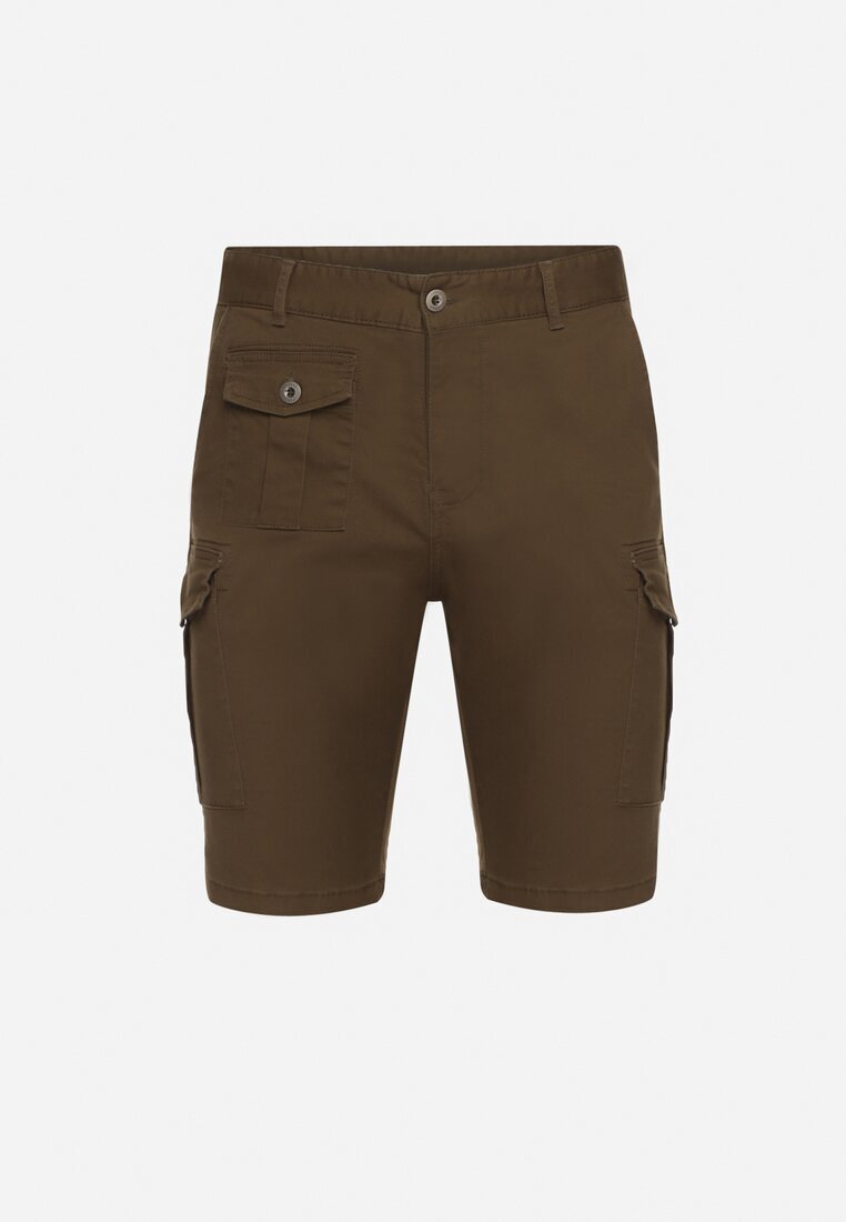  Pantaloni scurți de bumbac Verde închis tip cargo cu buzunare închise cu capse Tiasola