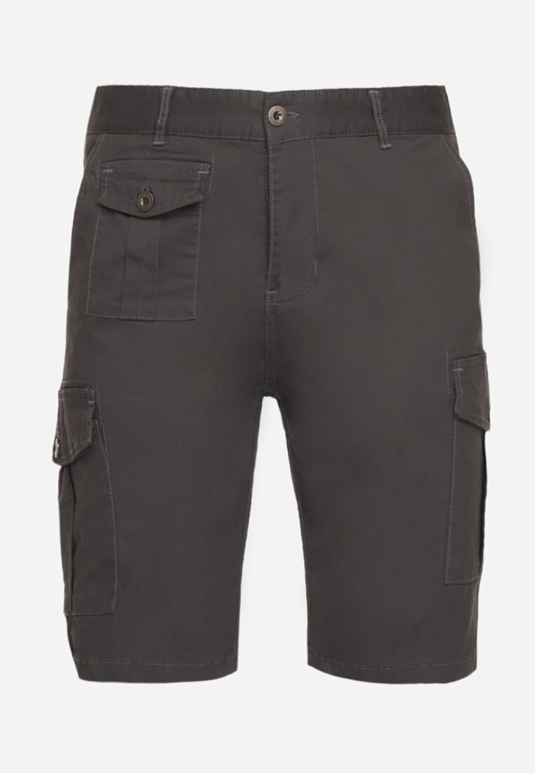  Pantaloni scurți Gri închis din bumbac Stil cargo cu buzunare închise cu capse Tiasola