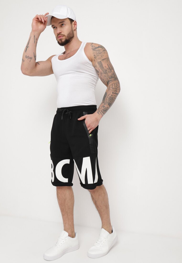 Pantaloni scurți Negri de Trening Până la Genunchi cu Buzunare cu Fermoare Isadorela