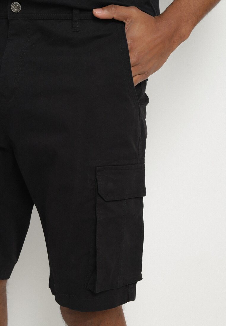  Pantaloni scurți Negri din bumbac Cargo cu buzunare laterale Vikiitae