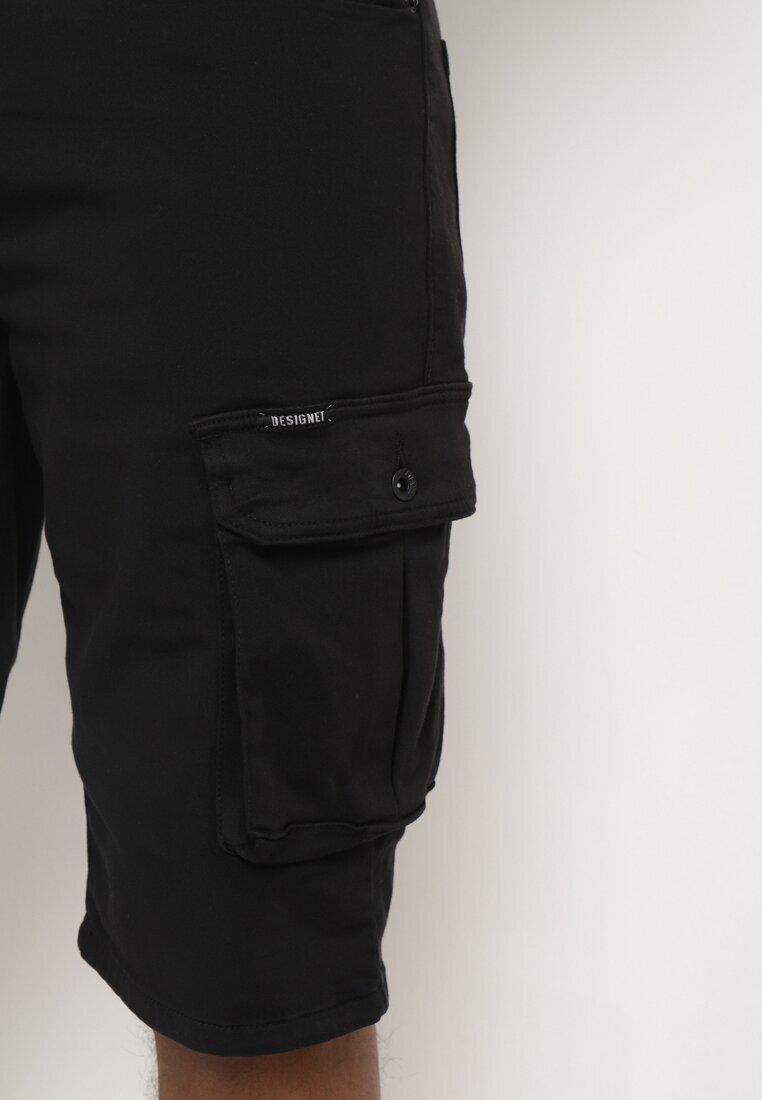  Pantaloni scurți negri din bumbac până la genunchi cu buzunare cu clapete Glicilla