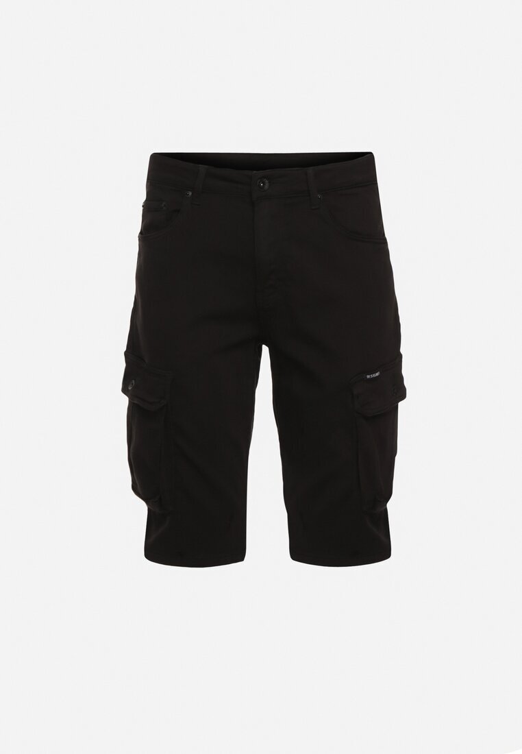  Pantaloni scurți negri din bumbac până la genunchi cu buzunare cu clapete Glicilla