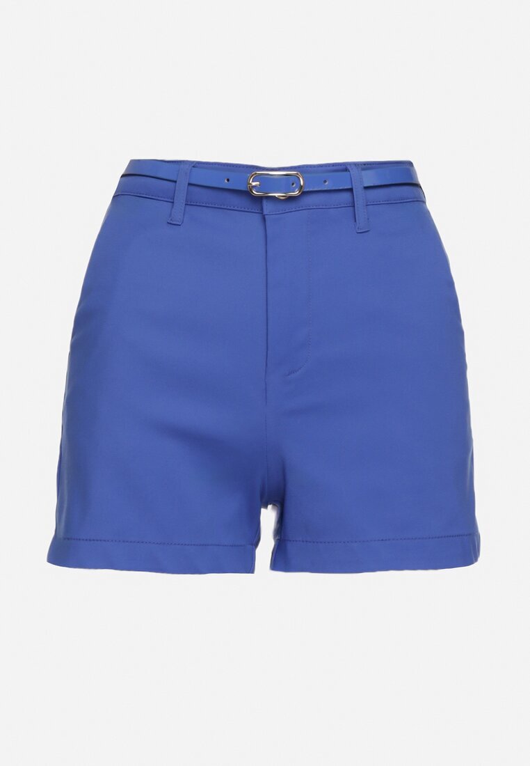  Pantaloni scurți tip bermuda albaștri cu curea din material în talie Rivatha