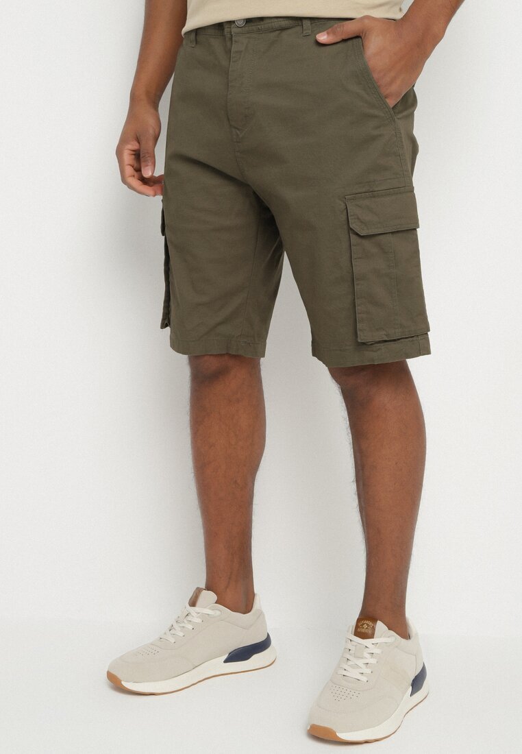  Pantaloni scurți Verde închis din bumbac Cargo cu buzunare laterale Vikiitae