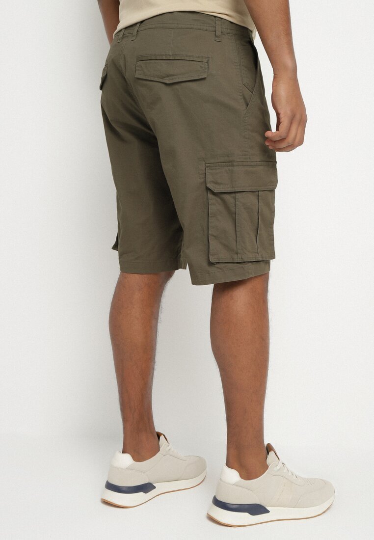  Pantaloni scurți Verde închis din bumbac Cargo cu buzunare laterale Vikiitae