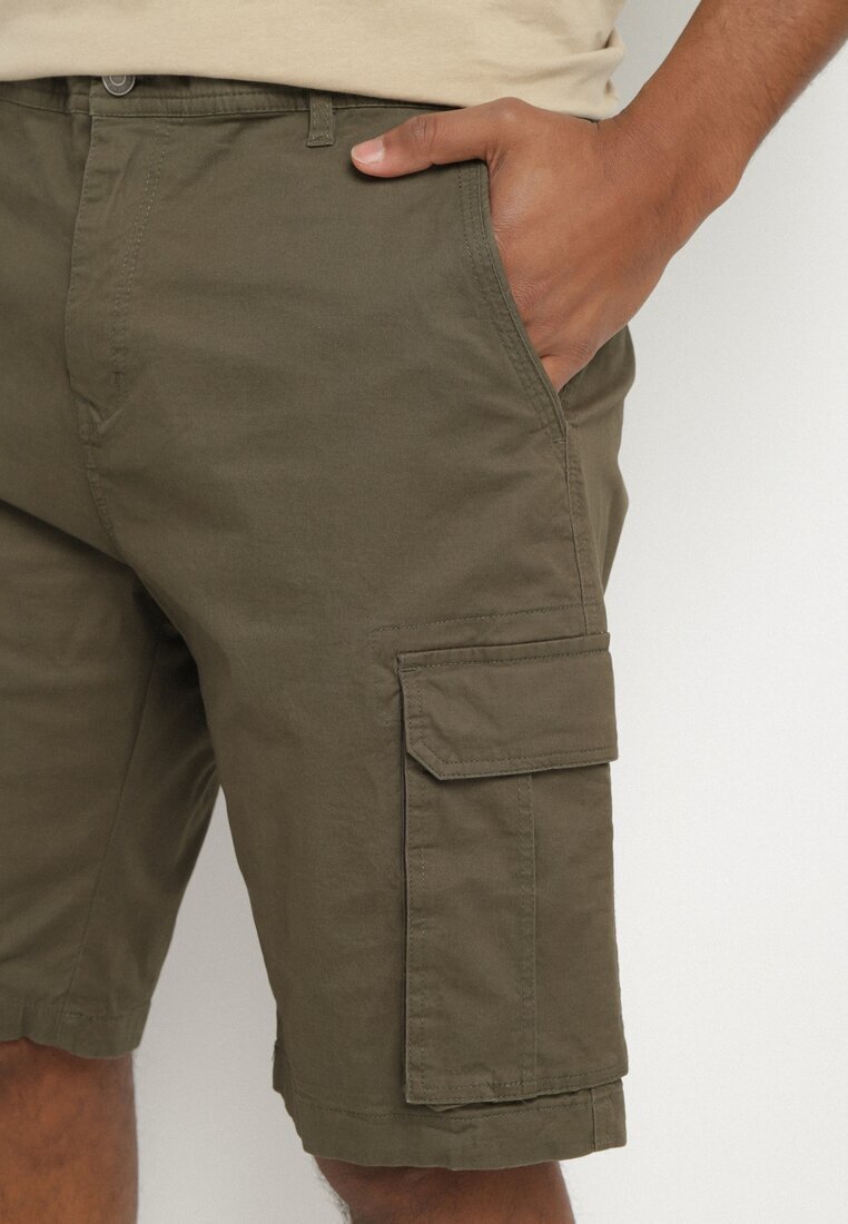  Pantaloni scurți Verde închis din bumbac Cargo cu buzunare laterale Vikiitae