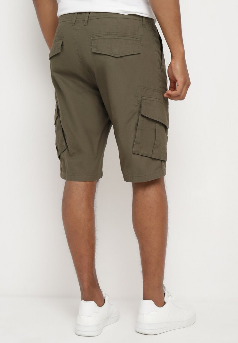  Pantaloni scurți Verde închis din bumbac cu buzunare largi Cargo Diphea