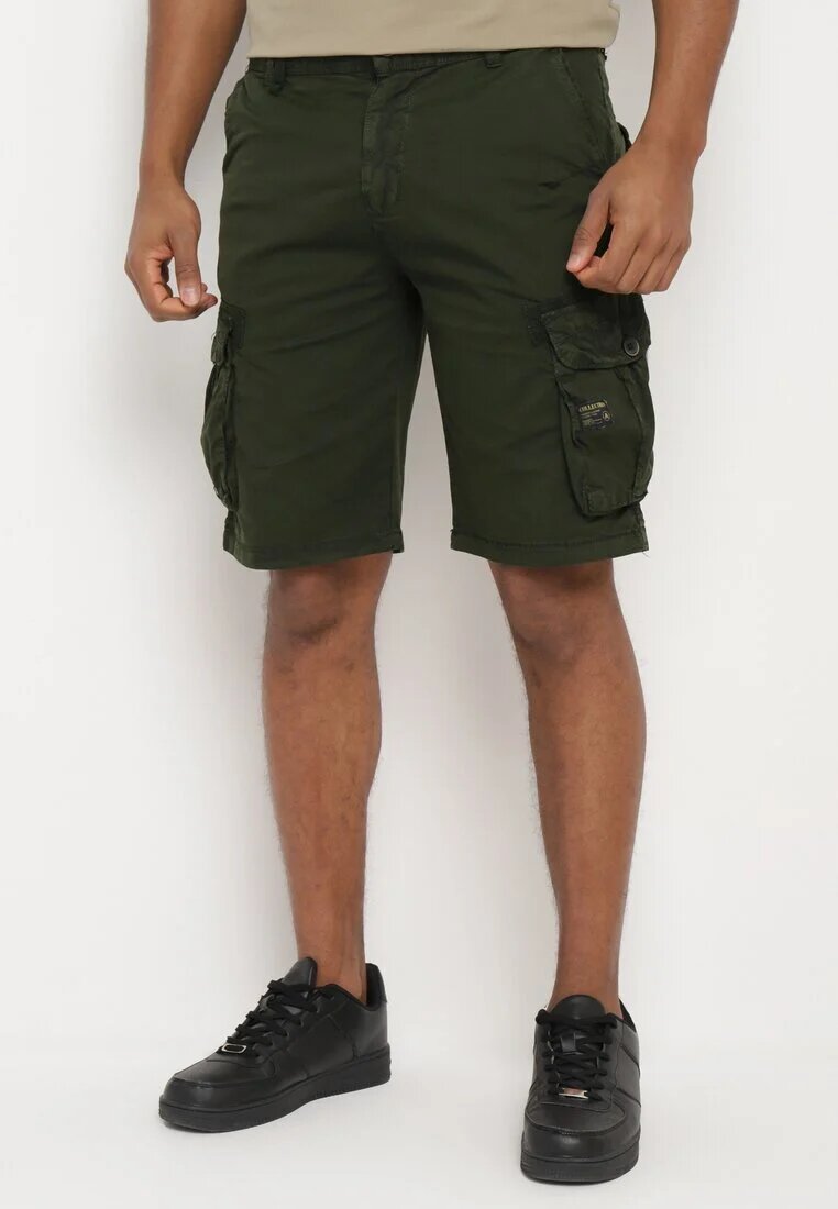  Pantaloni scurți Verzi din bumbac Stil cargo cu clape la buzunare Quoolia