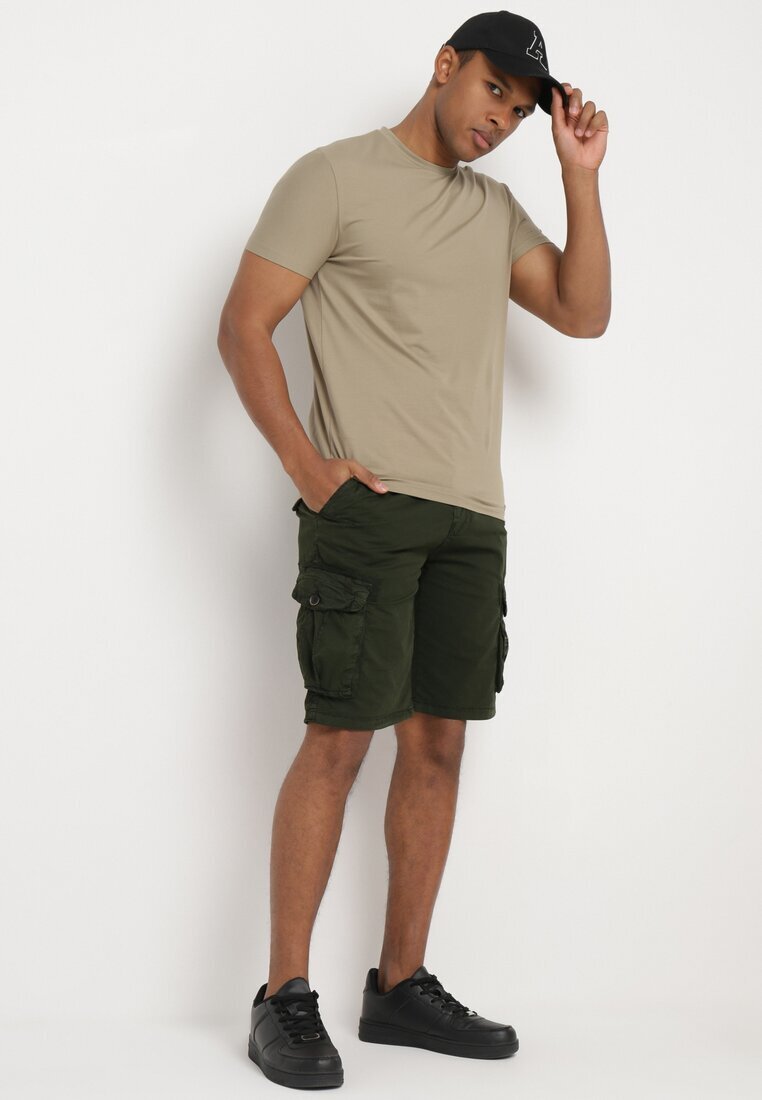  Pantaloni scurți Verzi din bumbac Stil cargo cu clape la buzunare Quoolia