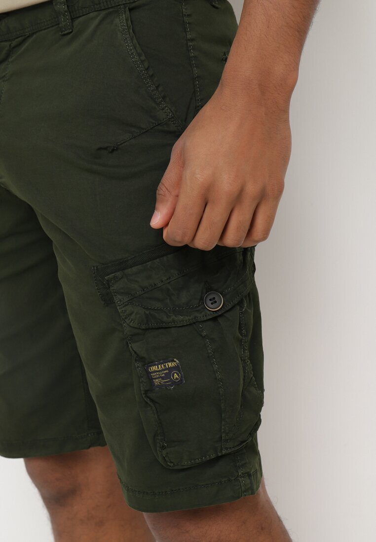  Pantaloni scurți Verzi din bumbac Stil cargo cu clape la buzunare Quoolia