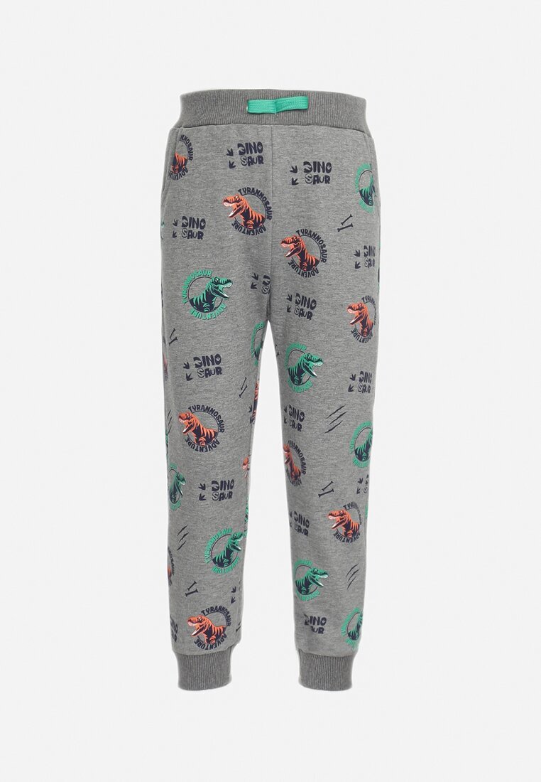  Pantaloni sport gri închis cu elastic în talie și imprimeu cu motiv de dinozauri Egorita