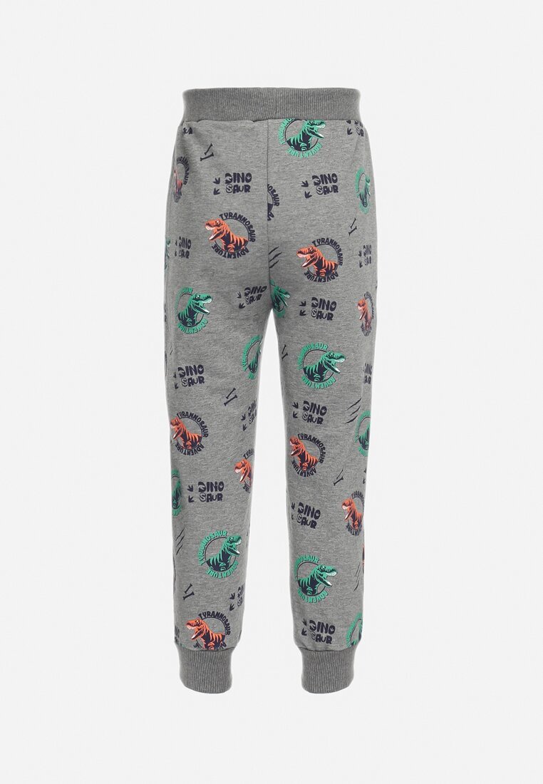  Pantaloni sport gri închis cu elastic în talie și imprimeu cu motiv de dinozauri Egorita