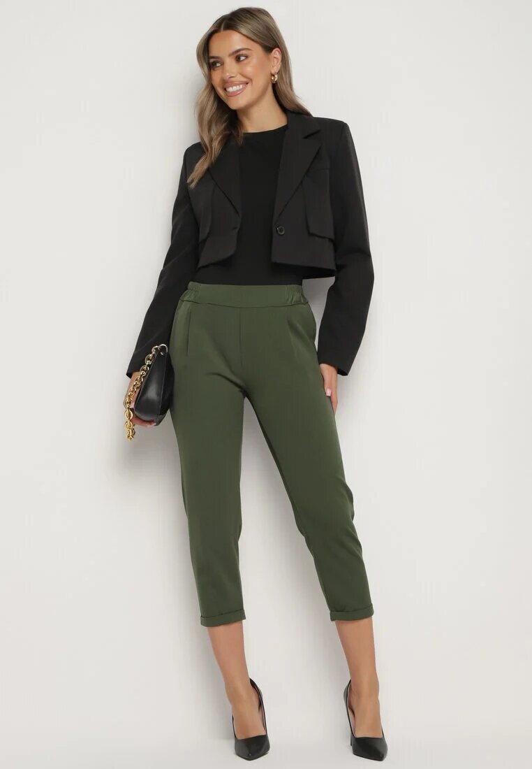  Pantaloni Verzi 3/4 cu Elastic în Talie și Buzunare Saivie