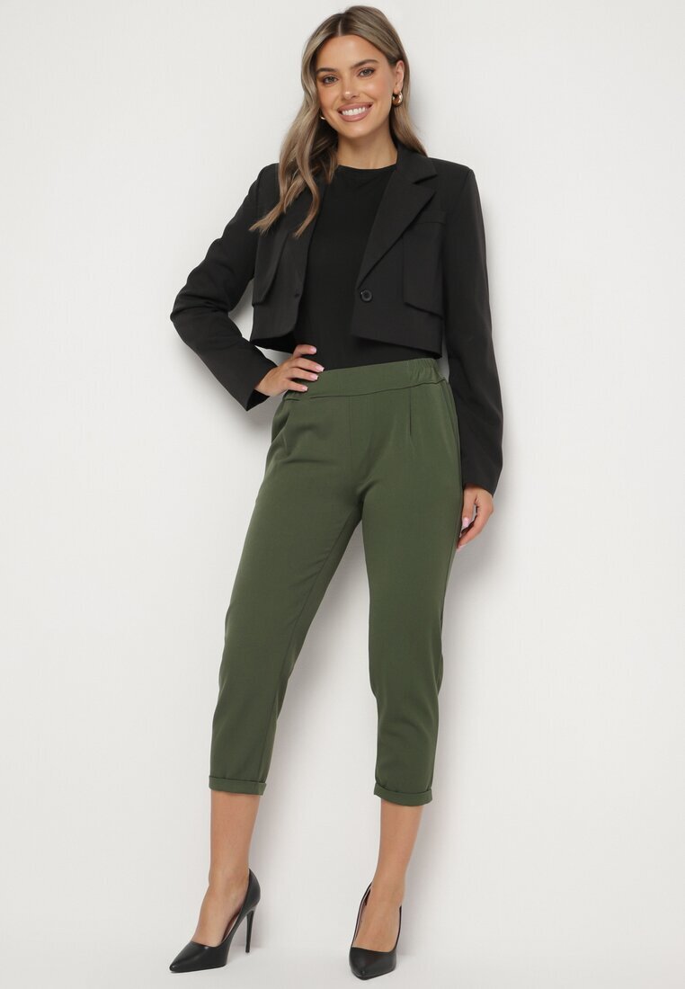  Pantaloni Verzi 3/4 cu Elastic în Talie și Buzunare Saivie