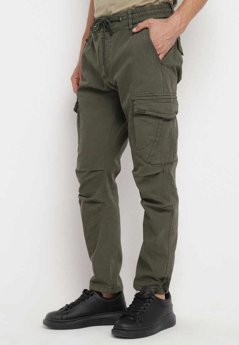  Pantaloni Verzi Cargo din Bumbac cu Buzunare cu Clape cu Cordon Zailine