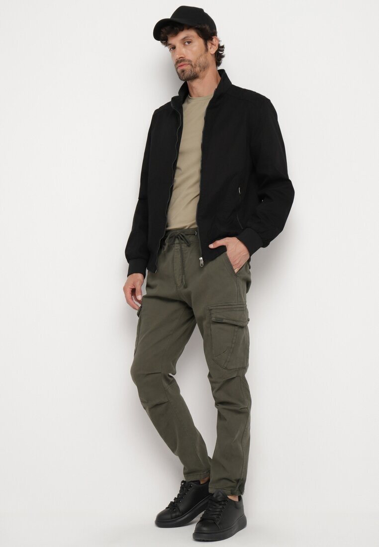  Pantaloni Verzi Cargo din Bumbac cu Buzunare cu Clape cu Cordon Zailine
