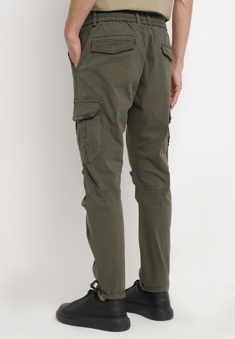  Pantaloni Verzi Cargo din Bumbac cu Buzunare cu Clape cu Cordon Zailine