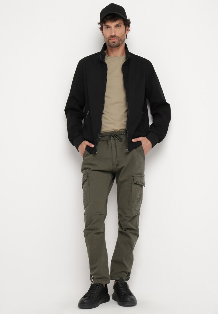  Pantaloni Verzi Cargo din Bumbac cu Buzunare cu Clape cu Cordon Zailine