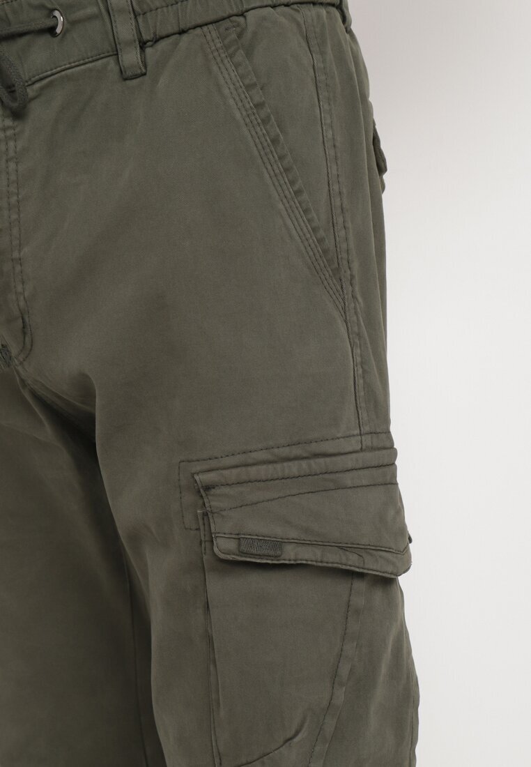 Pantaloni Verzi Cargo din Bumbac cu Buzunare cu Clape cu Cordon Zailine