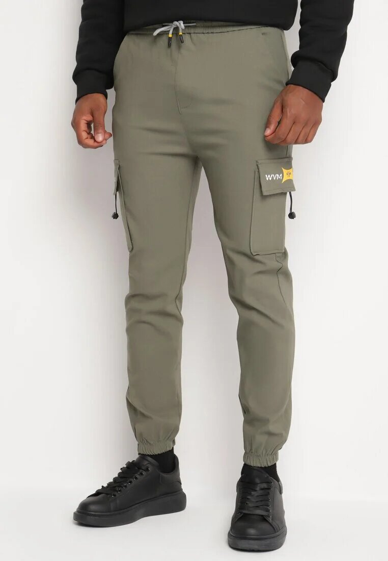  Pantaloni Verzi Cargo din Bumbac Decorați cu Imprimeu și bandă elastică în talie Tarionna