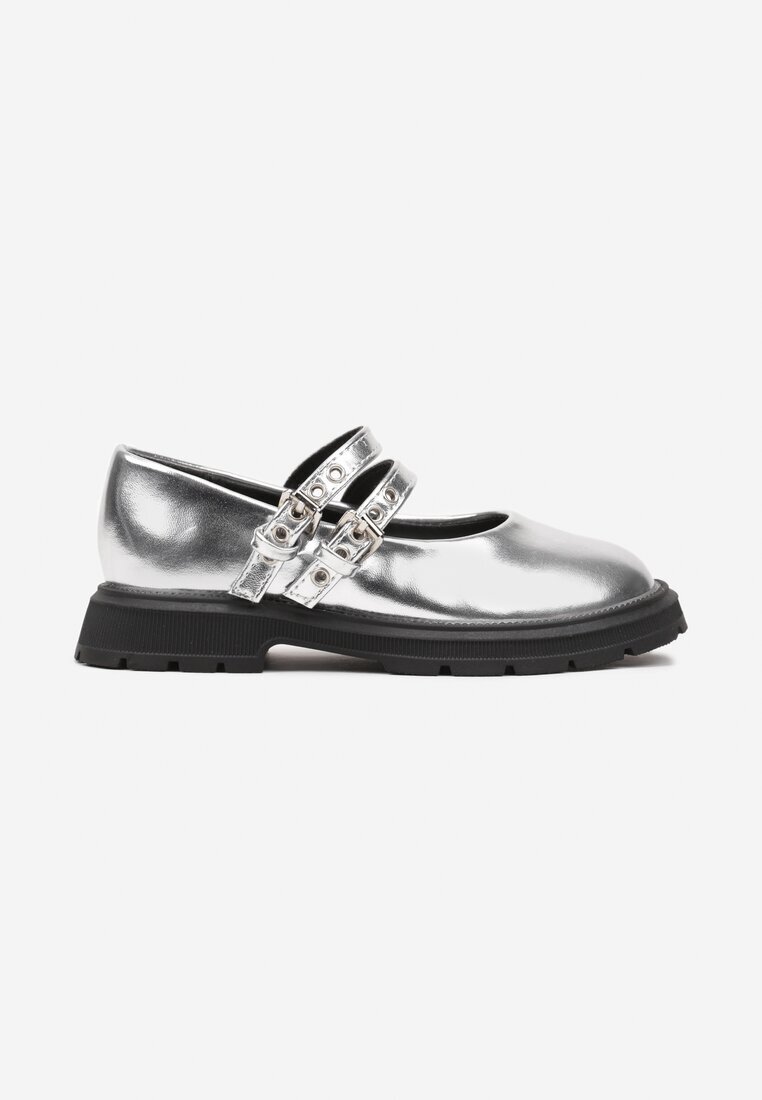  Pantofi argintii eleganti cu barete cu catarame Emmida