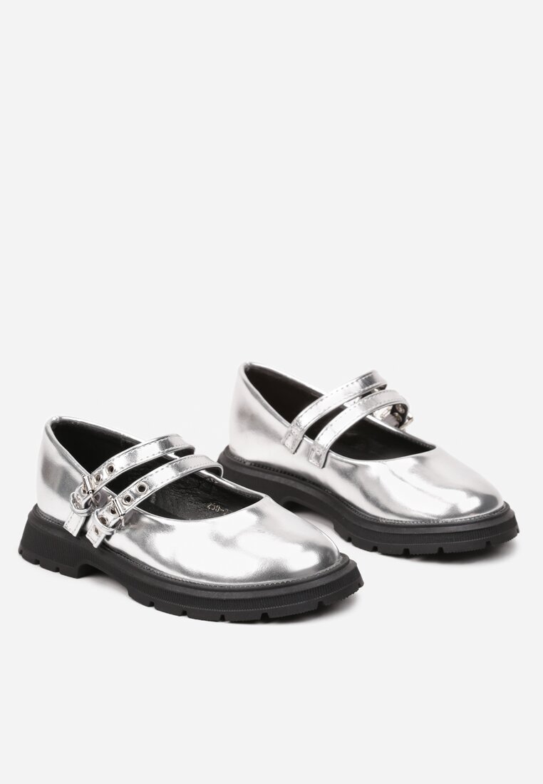  Pantofi argintii eleganti cu barete cu catarame Emmida