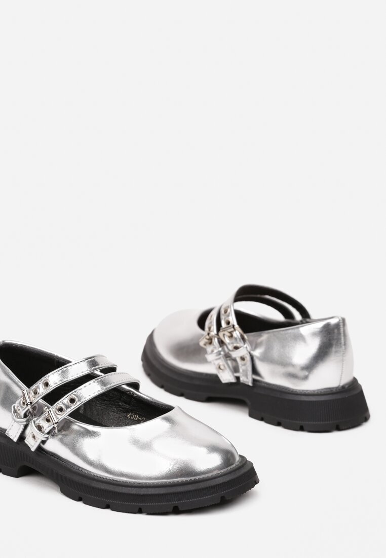  Pantofi argintii eleganti cu barete cu catarame Emmida
