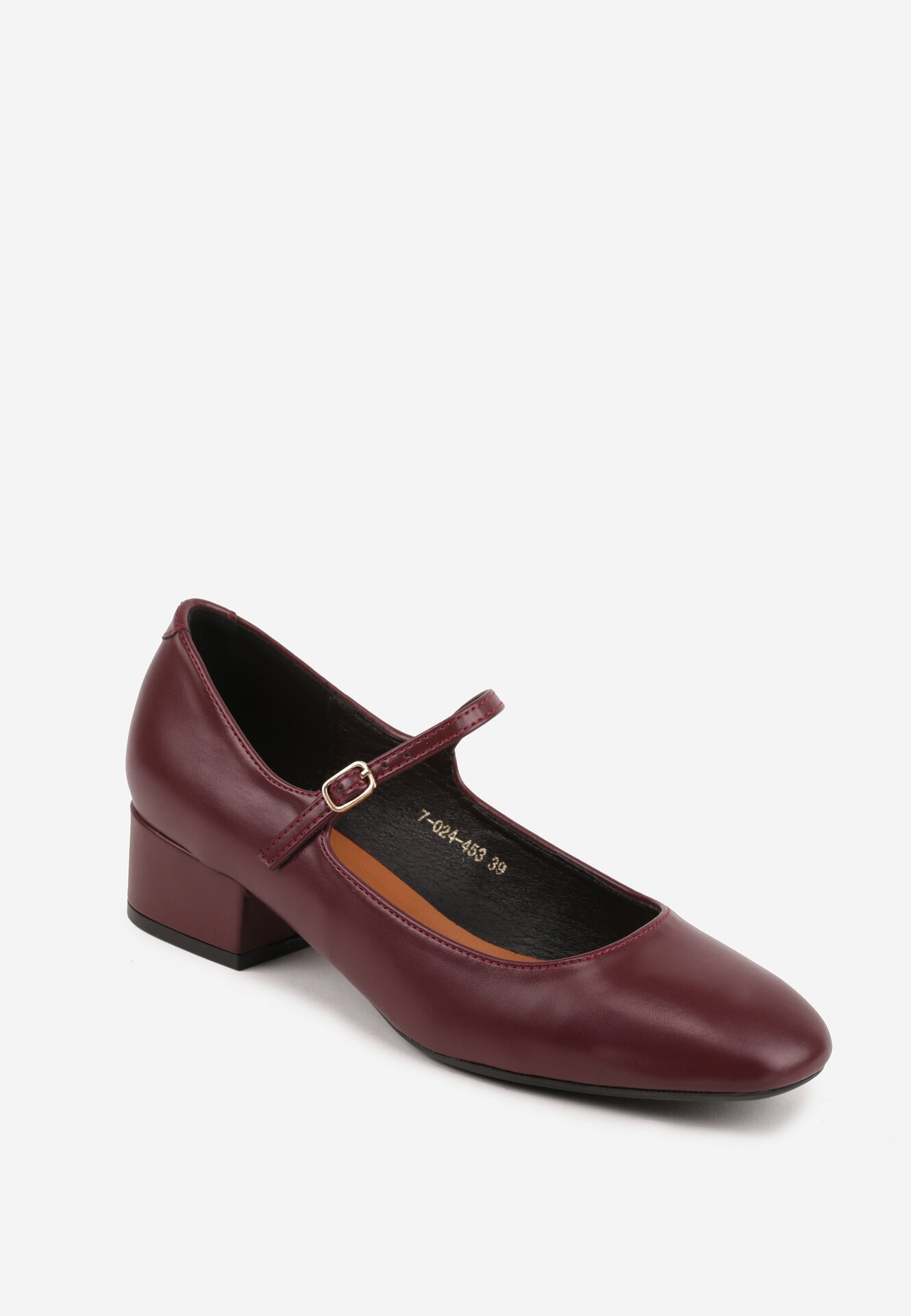  Pantofi cu toc Bordeaux în stil Mary Jane cu cataramă Kareoma