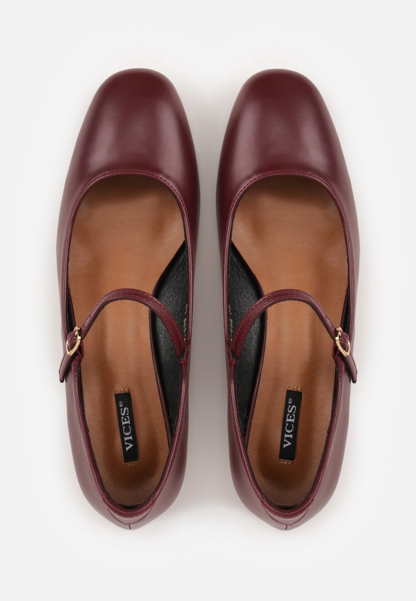  Pantofi cu toc Bordeaux în stil Mary Jane cu cataramă Kareoma