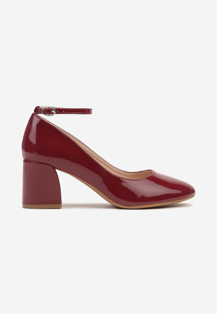  Pantofi cu toc Bordeaux lăcuiți cu baretă la gleznă Dlirica