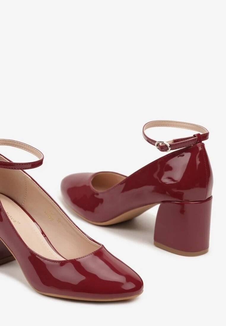  Pantofi cu toc Bordeaux lăcuiți cu baretă la gleznă Dlirica