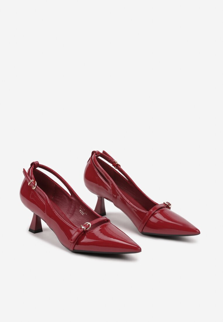  Pantofi cu toc Elegante Bordo cu toc tip rață cu Catarame și Decupaje Anarinne