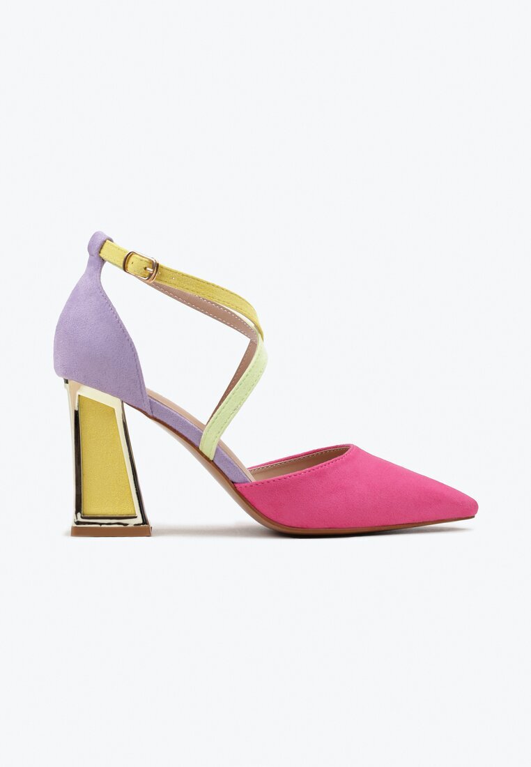  Pantofi cu toc fuchsia pe toc conic cu inserție metalică Nadvle