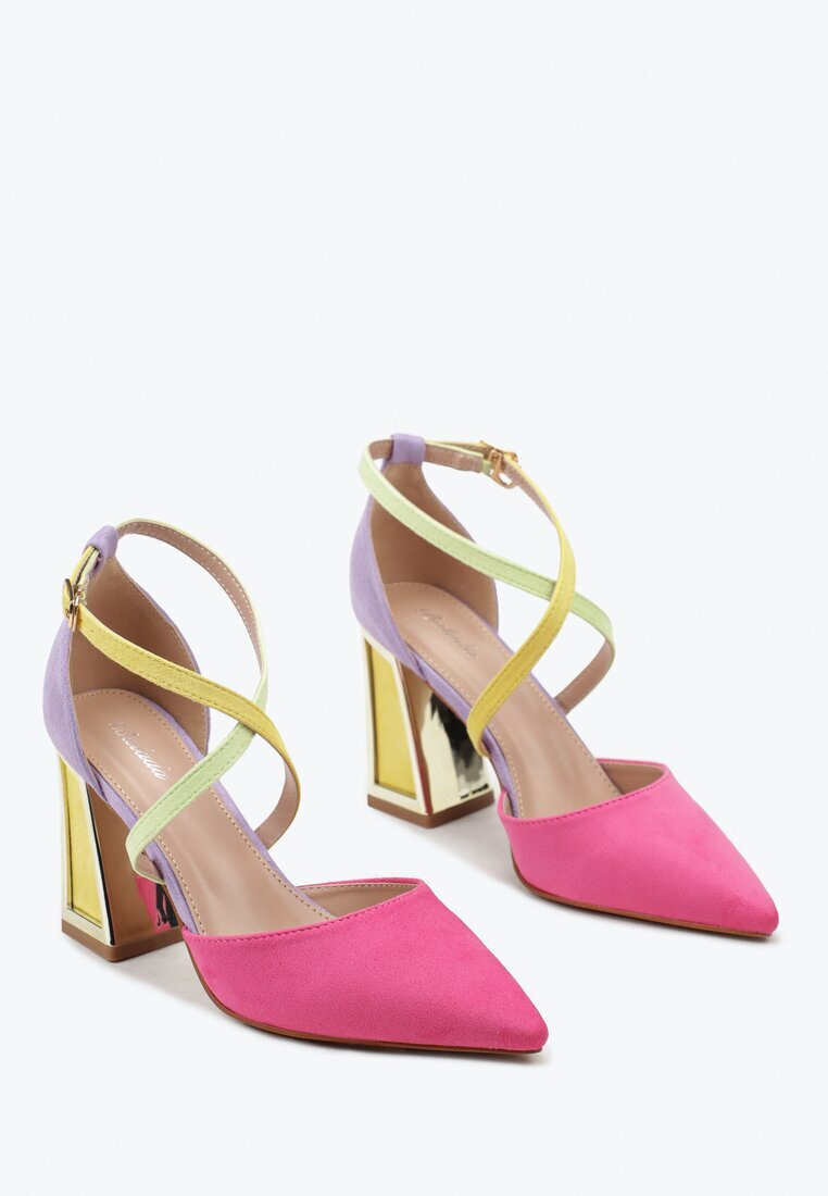  Pantofi cu toc fuchsia pe toc conic cu inserție metalică Nadvle