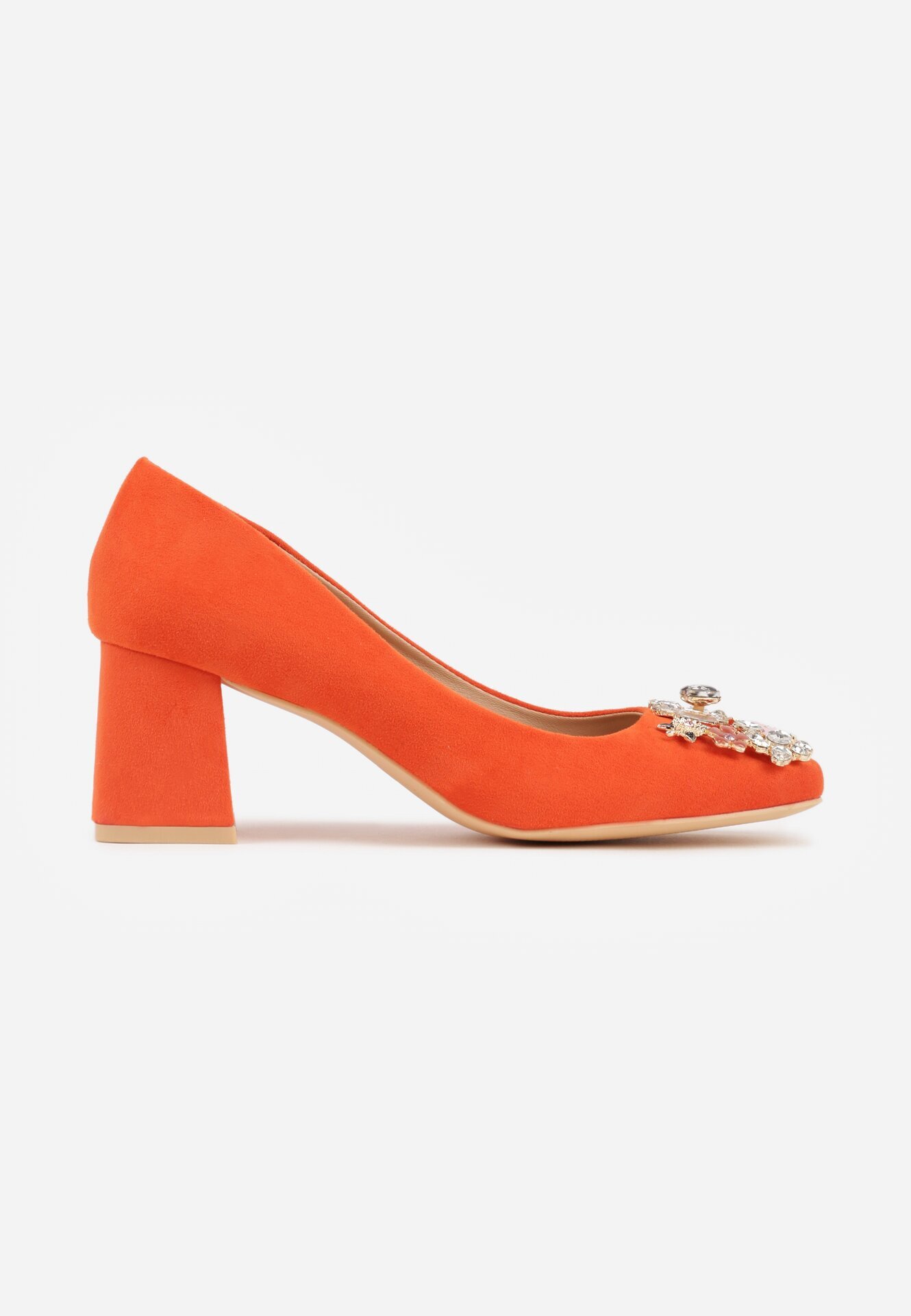  Pantofi cu toc Portocalii Vices cu branț din piele cu zirconii Fonarieth
