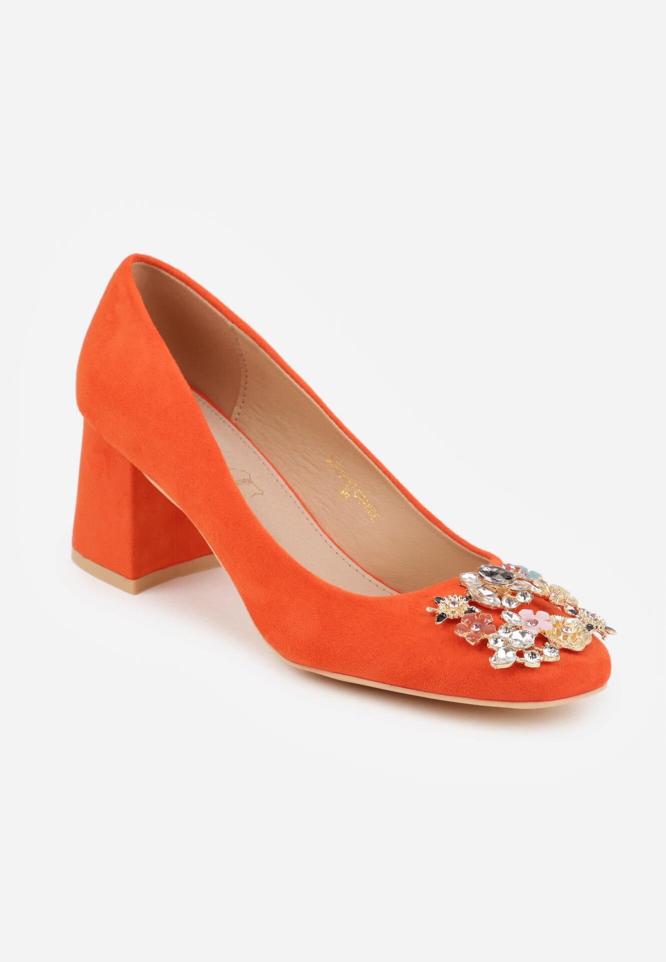  Pantofi cu toc Portocalii Vices cu branț din piele cu zirconii Fonarieth
