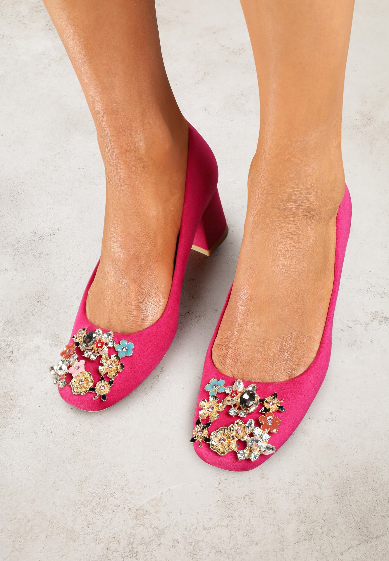  Pantofi Fucsia Vices cu toc cu Branț din Piele cu Zirconii Fonarieth