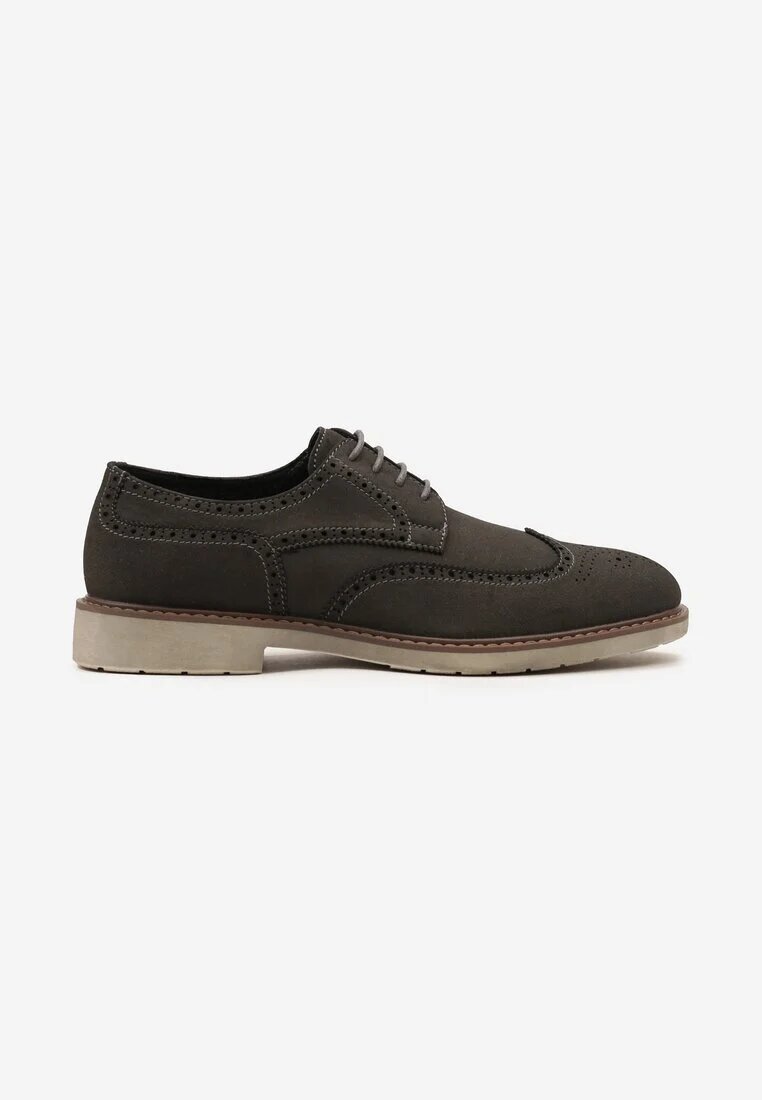  Pantofi Gri Oxford cu Branț din Piele și Cusături Petime