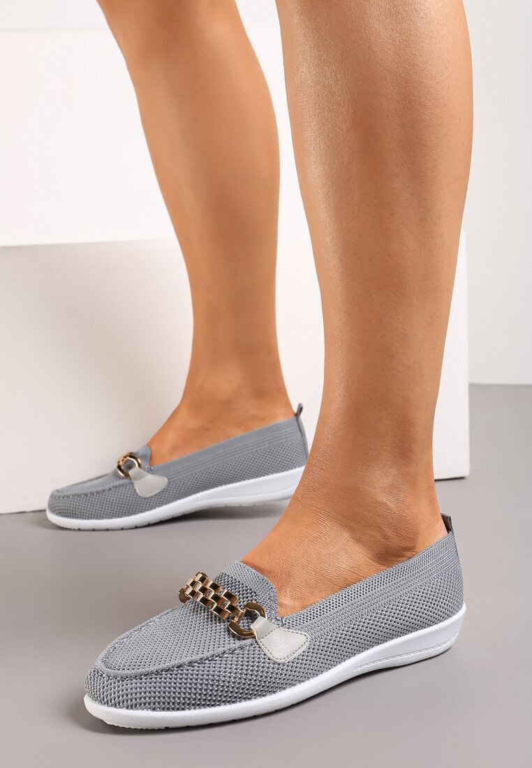 Pantofi josi gri cu față elastică și cataramă elegantă Naelle