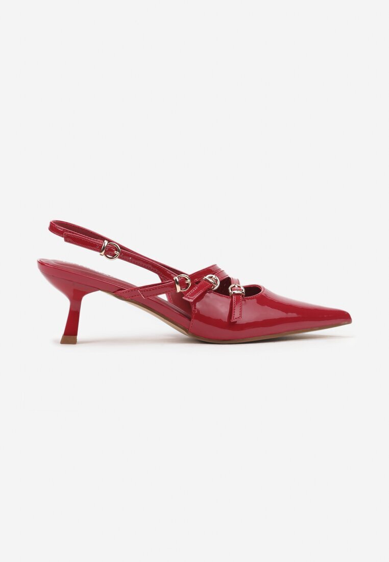  Pantofi lăcuiți bordeaux cu toc bobină slingback și catarame Arstira