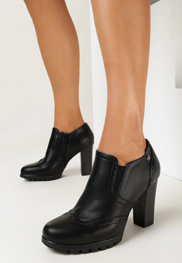  Pantofi Negre cu toc bloc cu fermoar Raftera