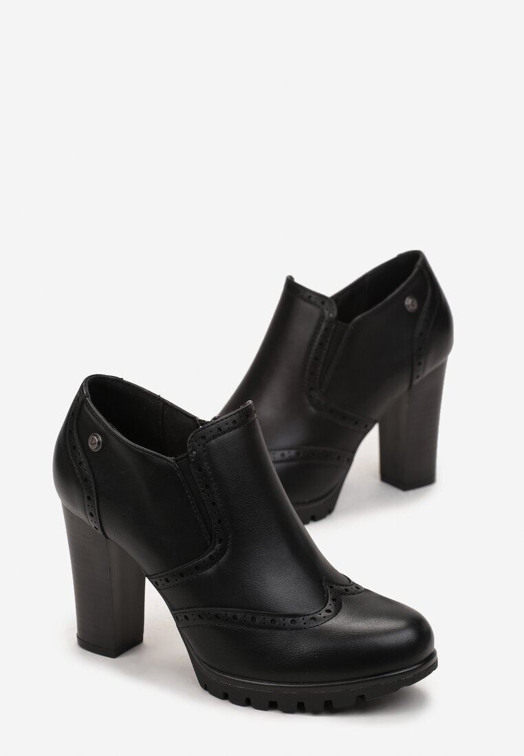  Pantofi Negre cu toc bloc cu fermoar Raftera
