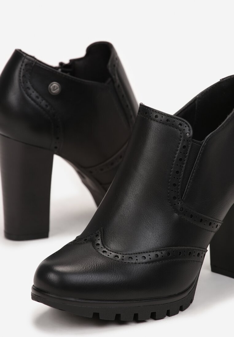  Pantofi Negre cu toc bloc cu fermoar Raftera
