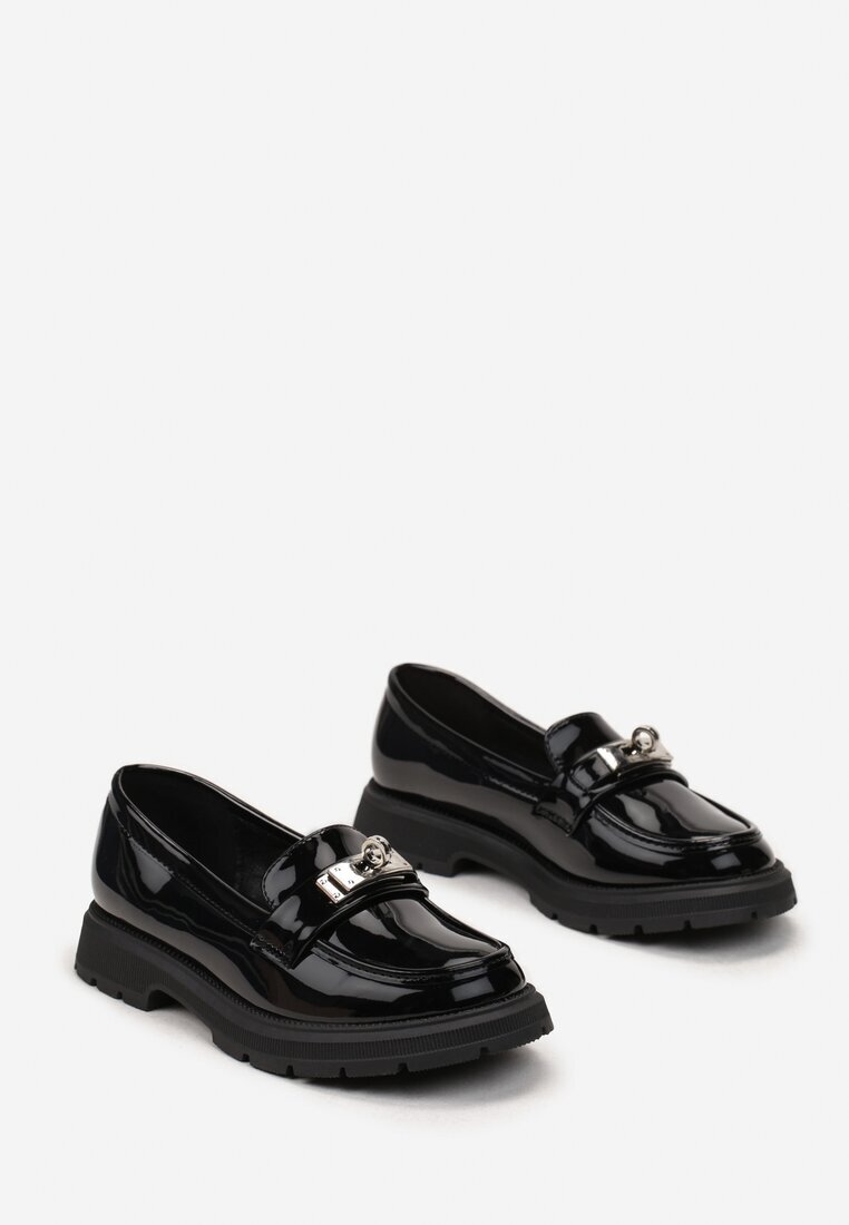  Pantofi negri Mocasini cu Cataramă Decorativă Kahtarii