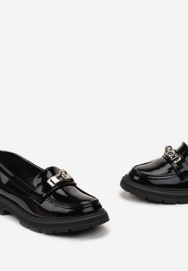  Pantofi negri Mocasini cu Cataramă Decorativă Kahtarii