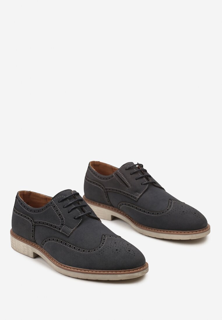  Pantofi Oxford albaștri cu cusături decorative și branț din piele naturală Palla