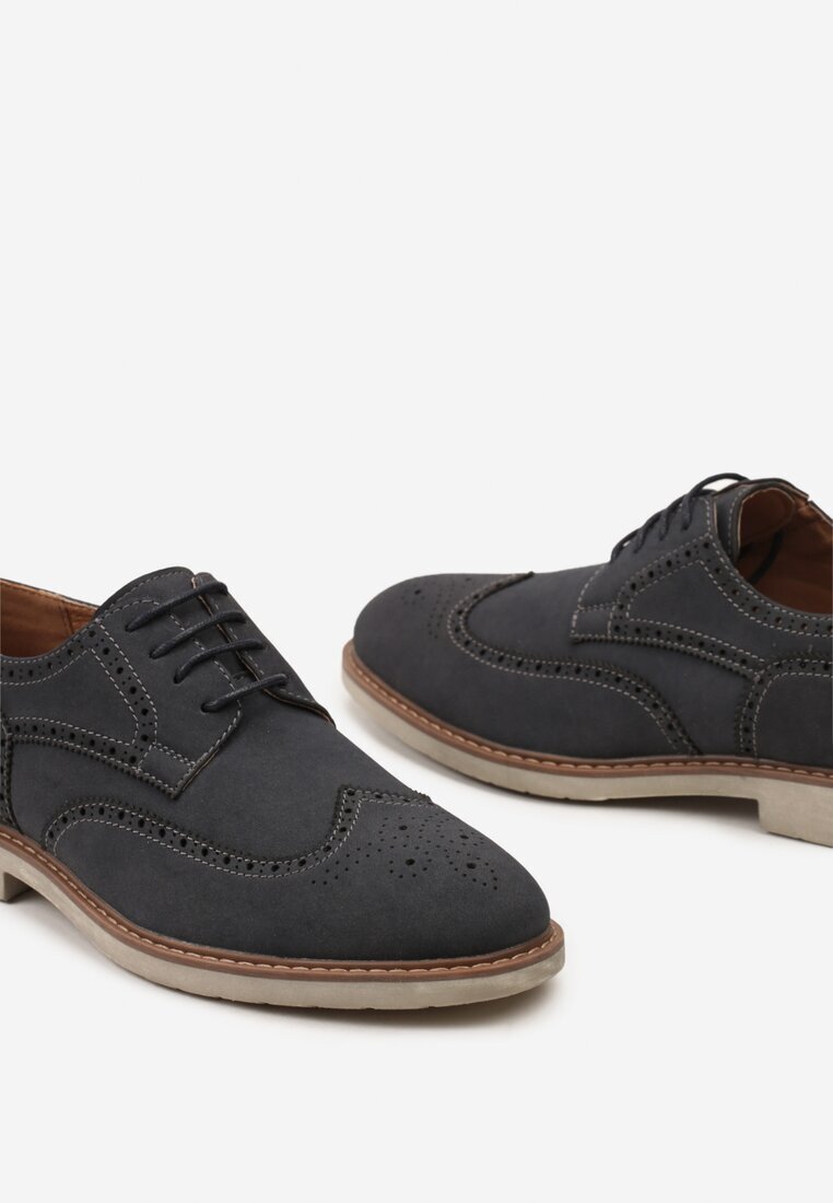  Pantofi Oxford albaștri cu cusături decorative și branț din piele naturală Palla