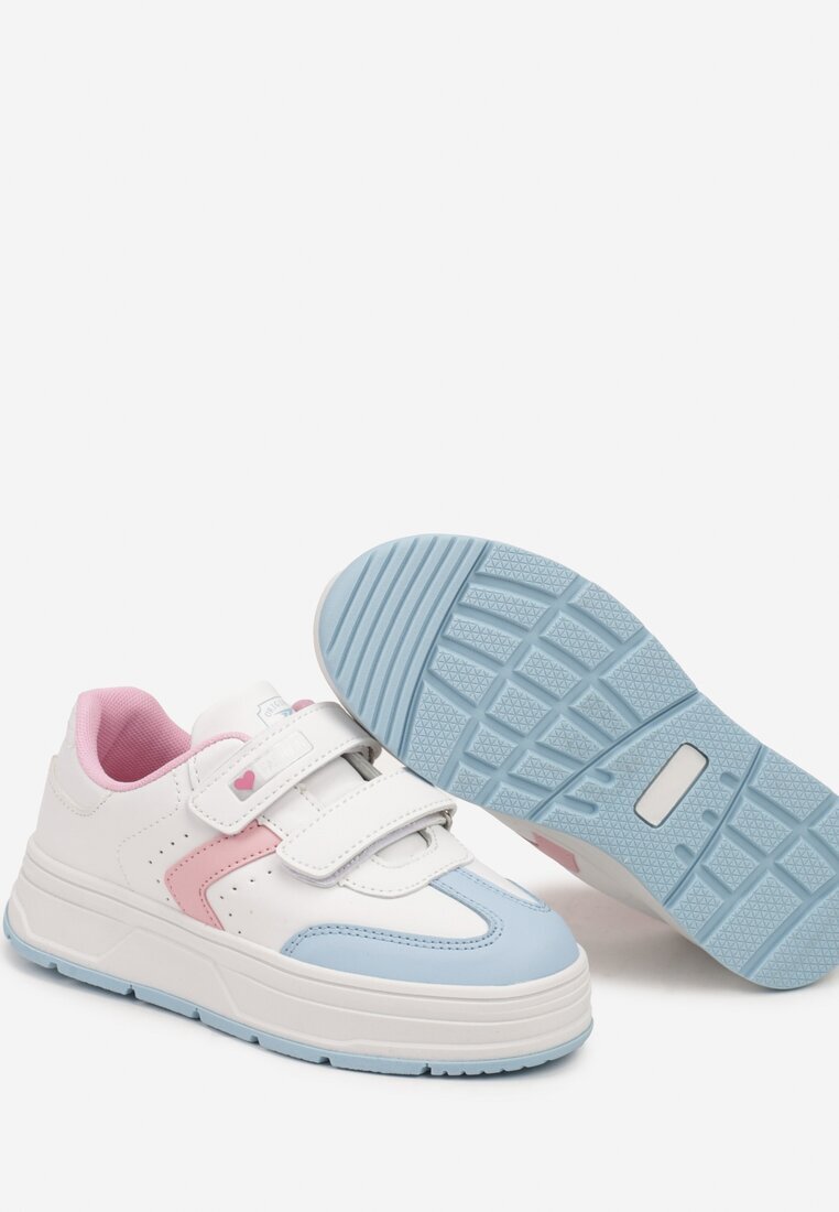  Pantofi sport alb-albastru cu velcro cu cusături decorative Tassea