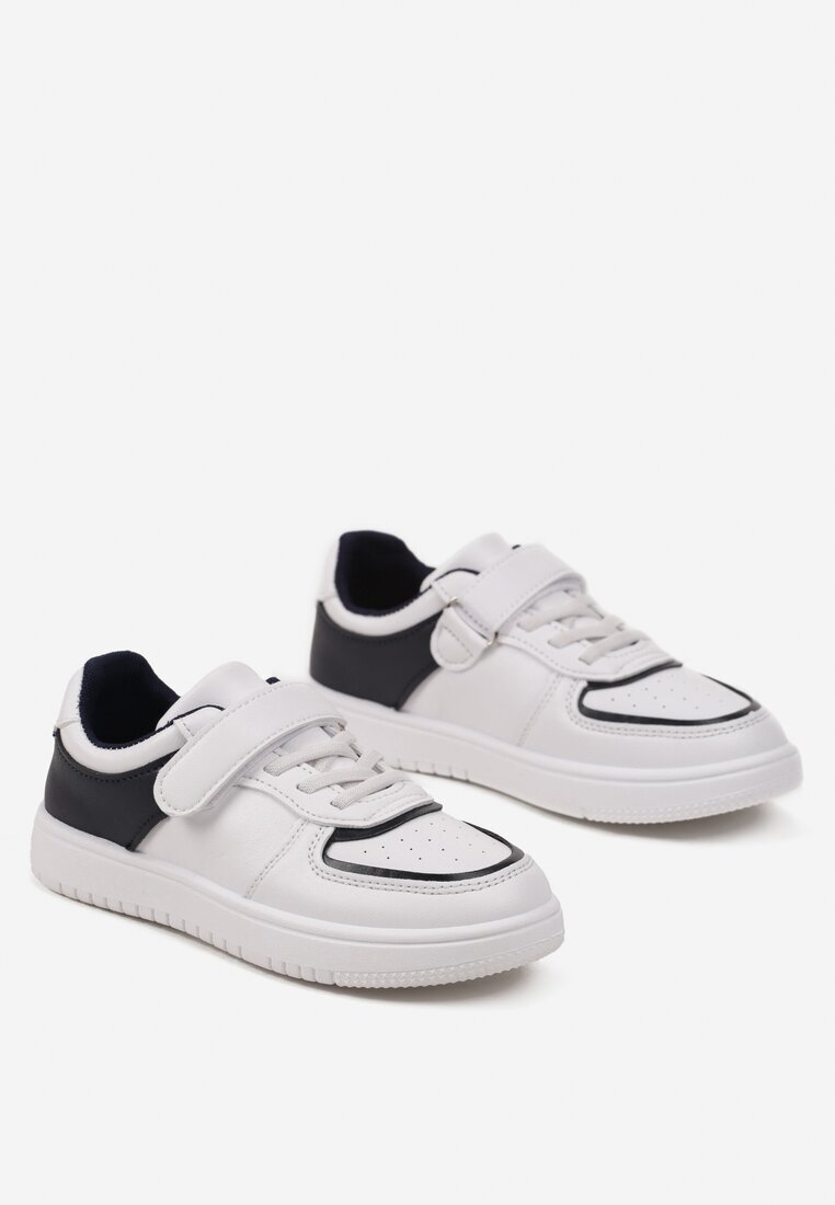  Pantofi Sport Alb-Bleumarin cu Branț din Piele și Inserție Decorativă la Spate Ivelra