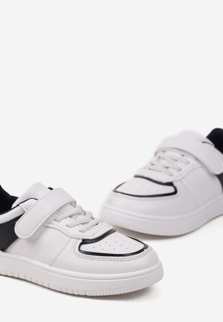  Pantofi Sport Alb-Bleumarin cu Branț din Piele și Inserție Decorativă la Spate Ivelra